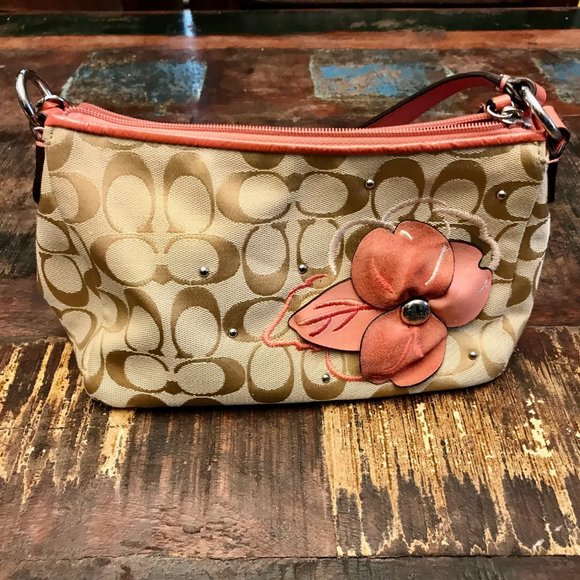 Coach Handbags - Coach Brown and Pink Flower Mini Bag